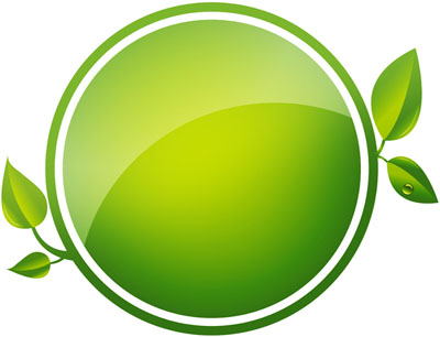 Grüne Kreisgrafik mit Blättern am linken und rechten Seitenrand, Sie soll das Umweltbewußtsein der Tischlerei Sinzinger verdeutlichen.